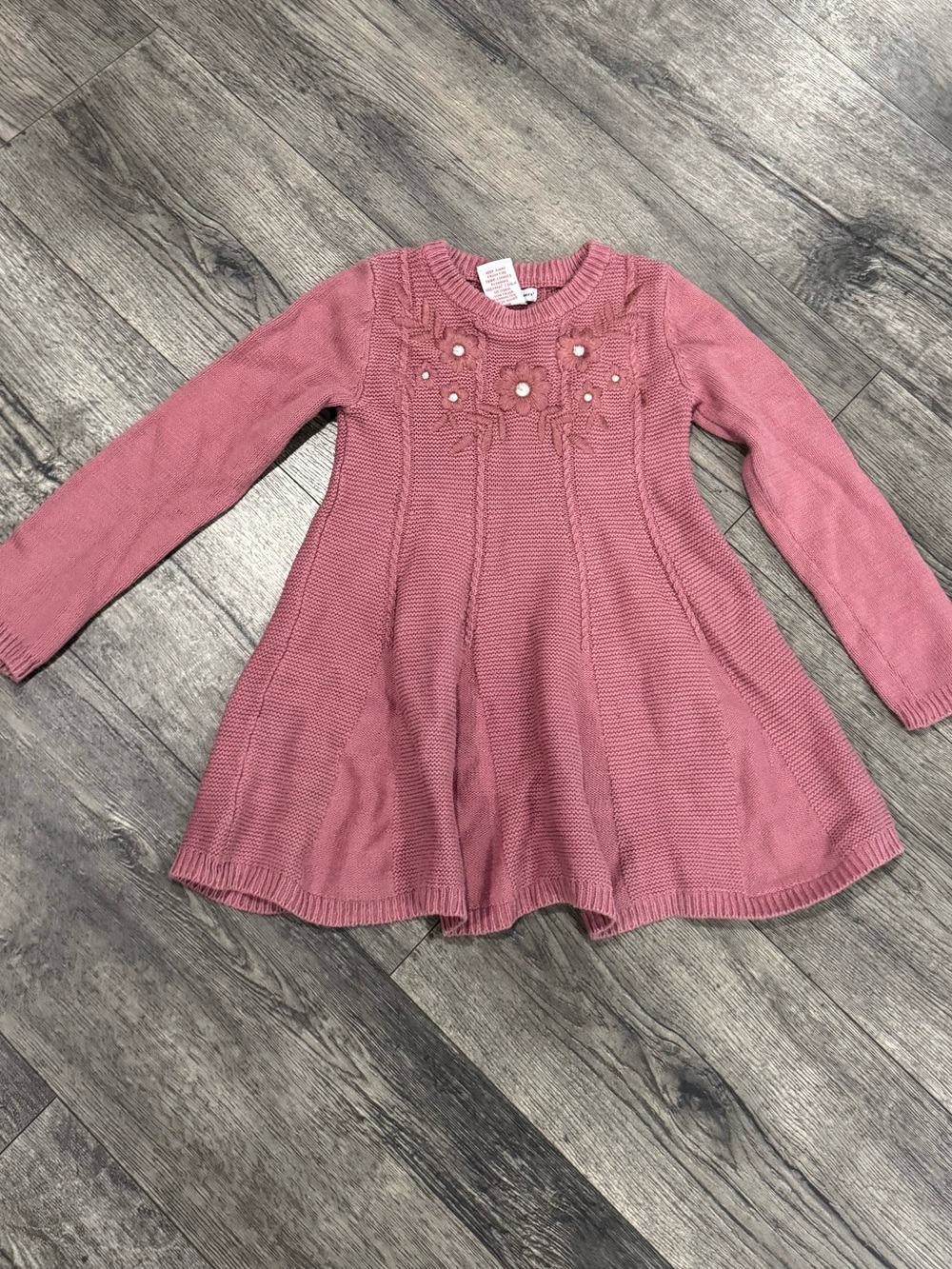 cupcakes & cashmere Mauve Pink Knit Long-Sleeve Dress with Floral Appliques
